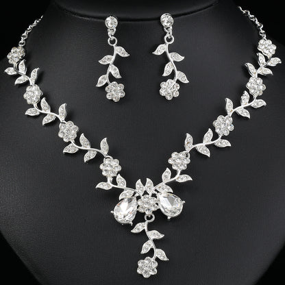 European and American Jewelry Necklaces and Earrings Set High-End Three-Piece Set Bridal Wedding Accessories New Foreign Trade Cross-Border Supply