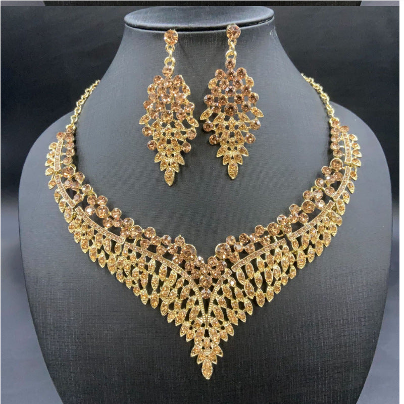 2024 New Exquisite Rhinestone Necklace Earrings Set Party Dress Wedding Accessories Alloy Cross-border Jewelry Supply