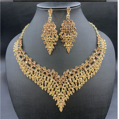 2024 New Exquisite Rhinestone Necklace Earrings Set Party Dress Wedding Accessories Alloy Cross-border Jewelry Supply