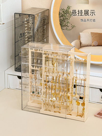 Gold Jewelry Storage Box Dust-proof Pull-out Anti-oxidation Earrings Necklace Ring Display Stand Desktop High-end Light Luxury