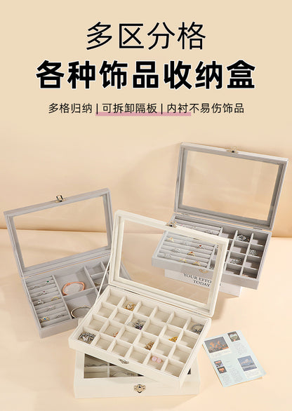 New Jewelry Box Large Capacity Flannel Jewelry Box Ring Necklace Earrings Storage Box Advanced Portable Dust-proof Box