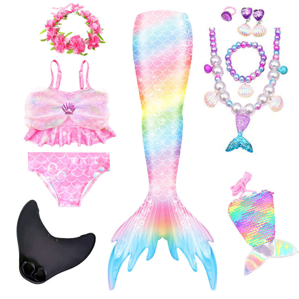 Girls Mermaid Swimsuit Mermaid Tail with Gauze Ariel Princess Swimsuit Children's Swimsuit