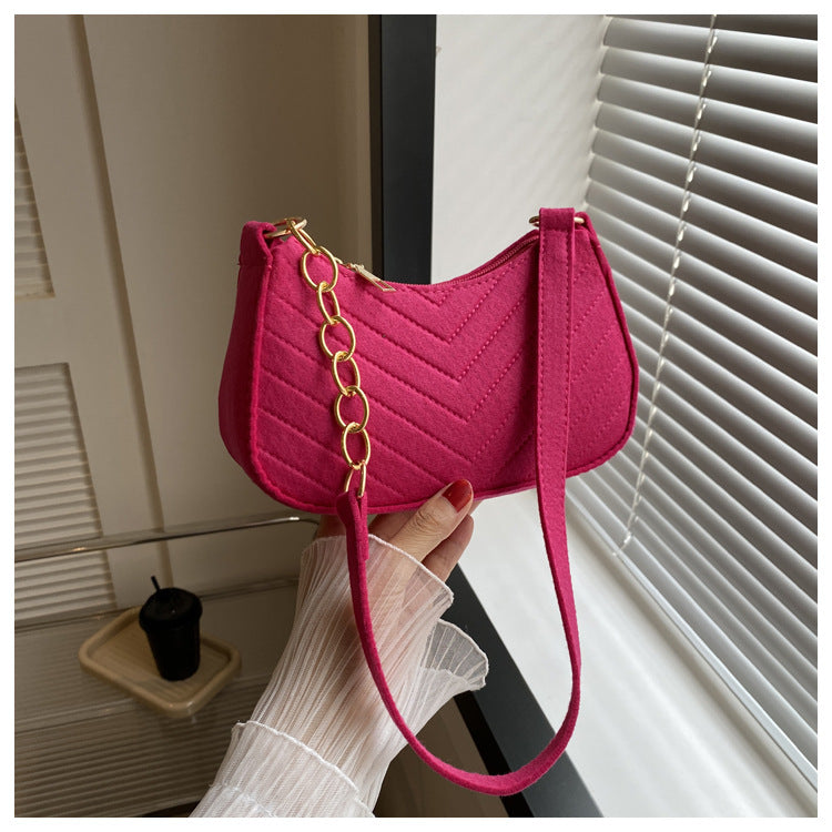 Mini Shoulder Bags for Women Fashion Felt Women's Bag Design Advanced Underarm Handbags Beautiful Purses Crescent SaddleBag 2025