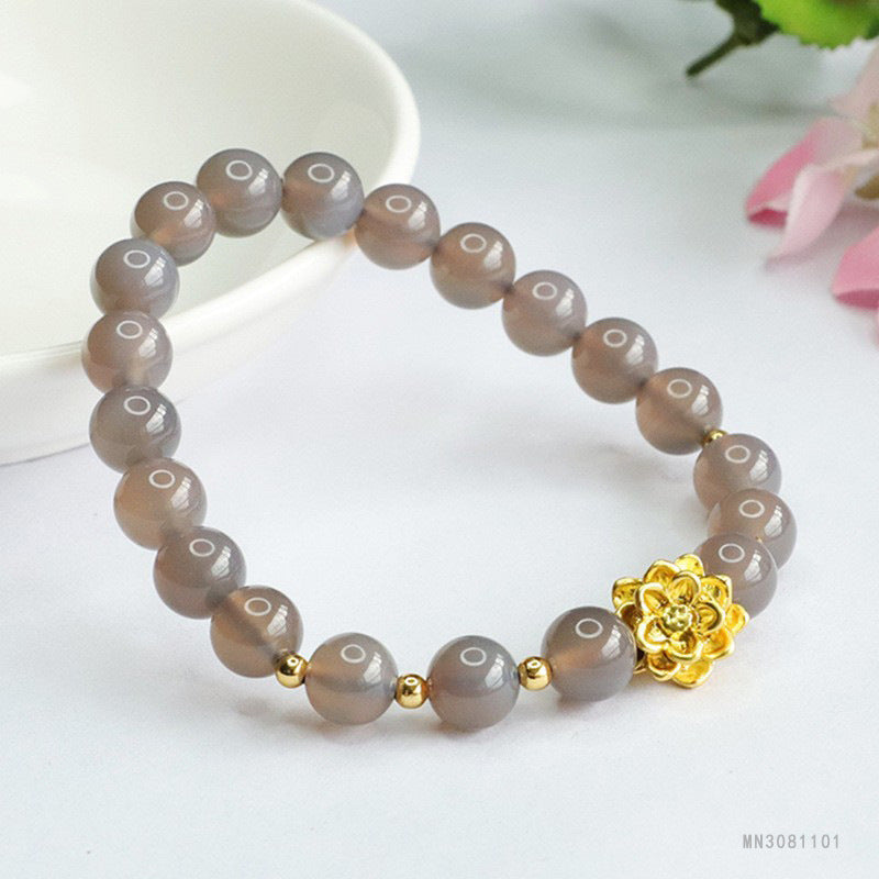 Guan Yu Natural Smoky Quartz Bracelet Lotus Purple Agate Bracelet Crystal Jewelry Factory Wholesale S3081101