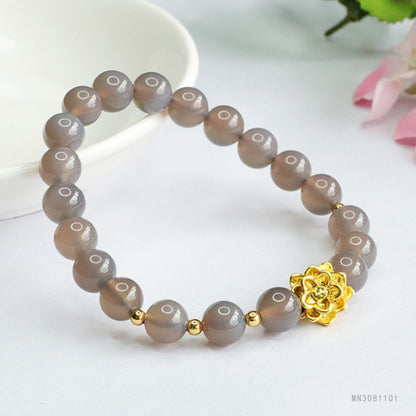 Guan Yu Natural Smoky Quartz Bracelet Lotus Purple Agate Bracelet Crystal Jewelry Factory Wholesale S3081101