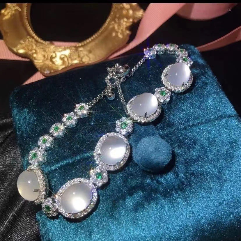 Manufacturer Wholesale High Ice Chalcedony 925 Silver Inlaid Full Diamond Bracelet Pink Agate Jade Women's Bracelet Jewelry
