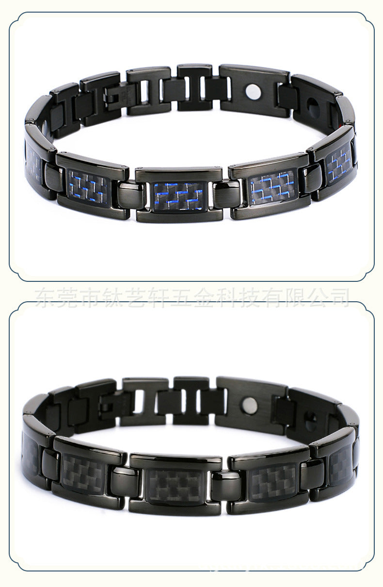 Carefully Selected Titanium Steel Jewelry, Stainless Steel Bracelet, Men's Pure Titanium Bracelet, Gift, Magnetic Jewelry, Cool Black Carbon Fiber Business