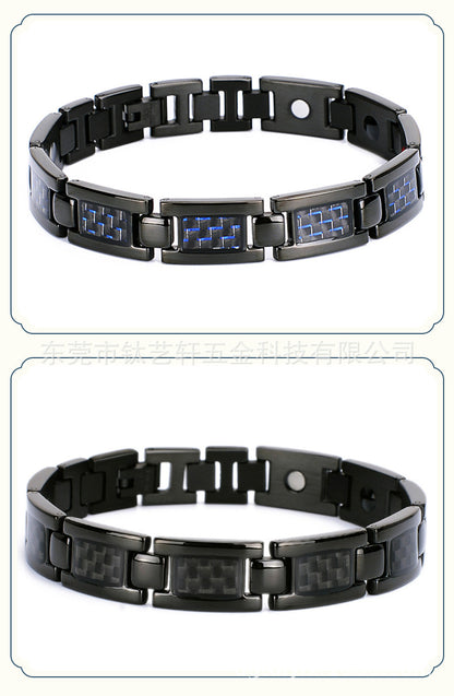 Carefully Selected Titanium Steel Jewelry, Stainless Steel Bracelet, Men's Pure Titanium Bracelet, Gift, Magnetic Jewelry, Cool Black Carbon Fiber Business