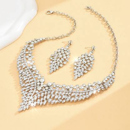 2024 New Exquisite Rhinestone Necklace Earrings Set Party Dress Wedding Accessories Alloy Cross-border Jewelry Supply