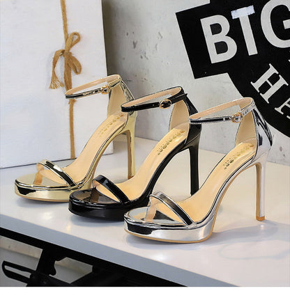 Luxury Women 11 Cm Heels Sandals Women Pumps Peep Toe High Heels Patent Leather Stiletto Lady Sandals Summer Shoes Platform Heel