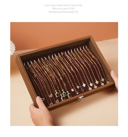 New Glacier Grey Pearl Necklace Storage Box with Lid Glass Dust-proof Long Bracelet Beads Thick Necklace Jewelry Box