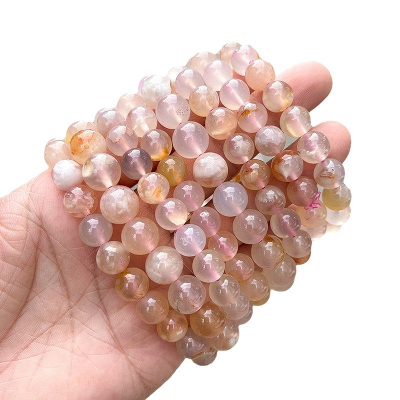 Jingdong Jewelry 3A Natural Cherry Blossom Agate Bracelet Fashion Sweet Wind Girl Single Circle Round Bead Bracelet Wholesale
