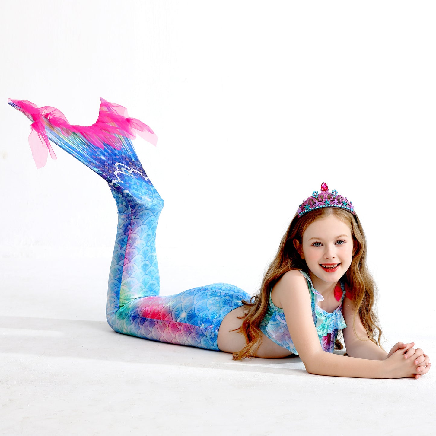 Girls' Mermaid Swimsuit Three-Piece Set Mermaid Tail Cross-Border Popular Bikini Swimsuit Beach Swimwear Shiny