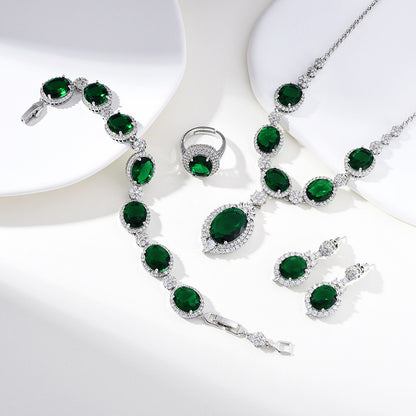 European and American fashion four-piece jewelry caibao zircon necklace suit high temperament earrings jewelry suit multicolor