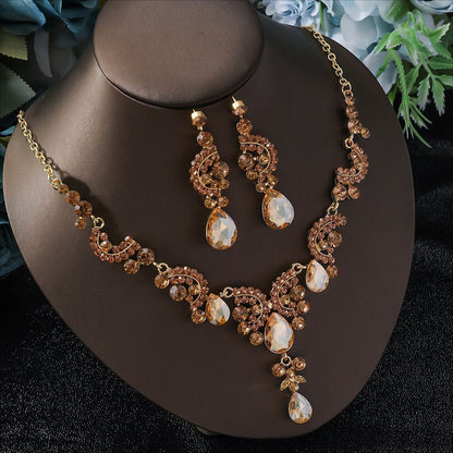 Cross-Border Popular European and American New Bridal Jewelry Wedding Dress Necklace Jewelry Set Women's Rhinestone Jewelry Dress