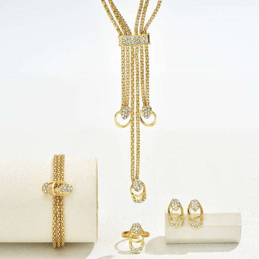 Hot Fashion Evening suit Jewelry Crystal Bridal Necklace Earrings Bracelet Four Pieces suit Boutique Light Luxury Jewelry