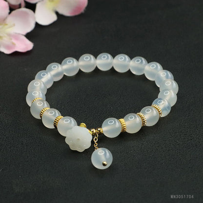 Guan Yu Natural White Chalcedony Bracelet Lotus Pod Agate Bracelet Jewelry Factory Wholesale Dropshipping S3051704