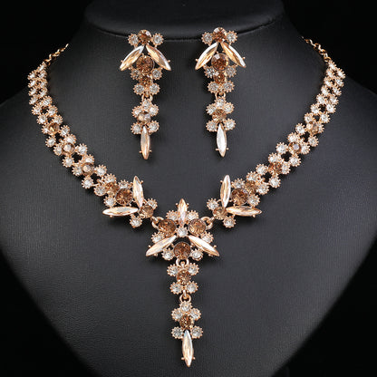 Europe and the United States Hot Jewelry Cross-border Supply Bridal Necklace suit Fashion High-end Crystal Wedding Dress Banquet Dress Jewelry
