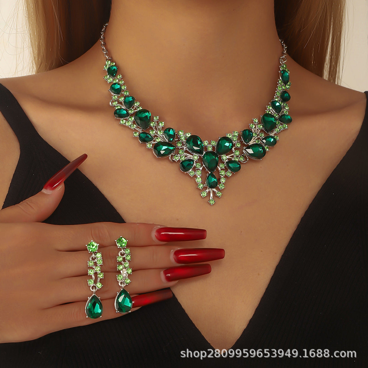 Cross-Border Amazon Jewelry Set Bridal Crystal Accessories Necklace Earrings Two-Piece Set Wedding Dress Women's