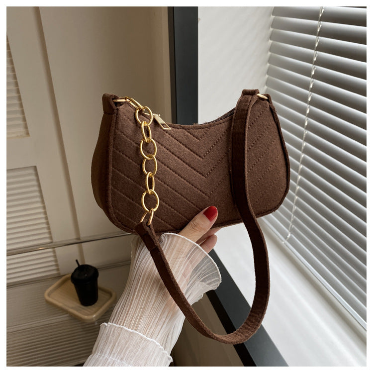 Mini Shoulder Bags for Women Fashion Felt Women's Bag Design Advanced Underarm Handbags Beautiful Purses Crescent SaddleBag 2025