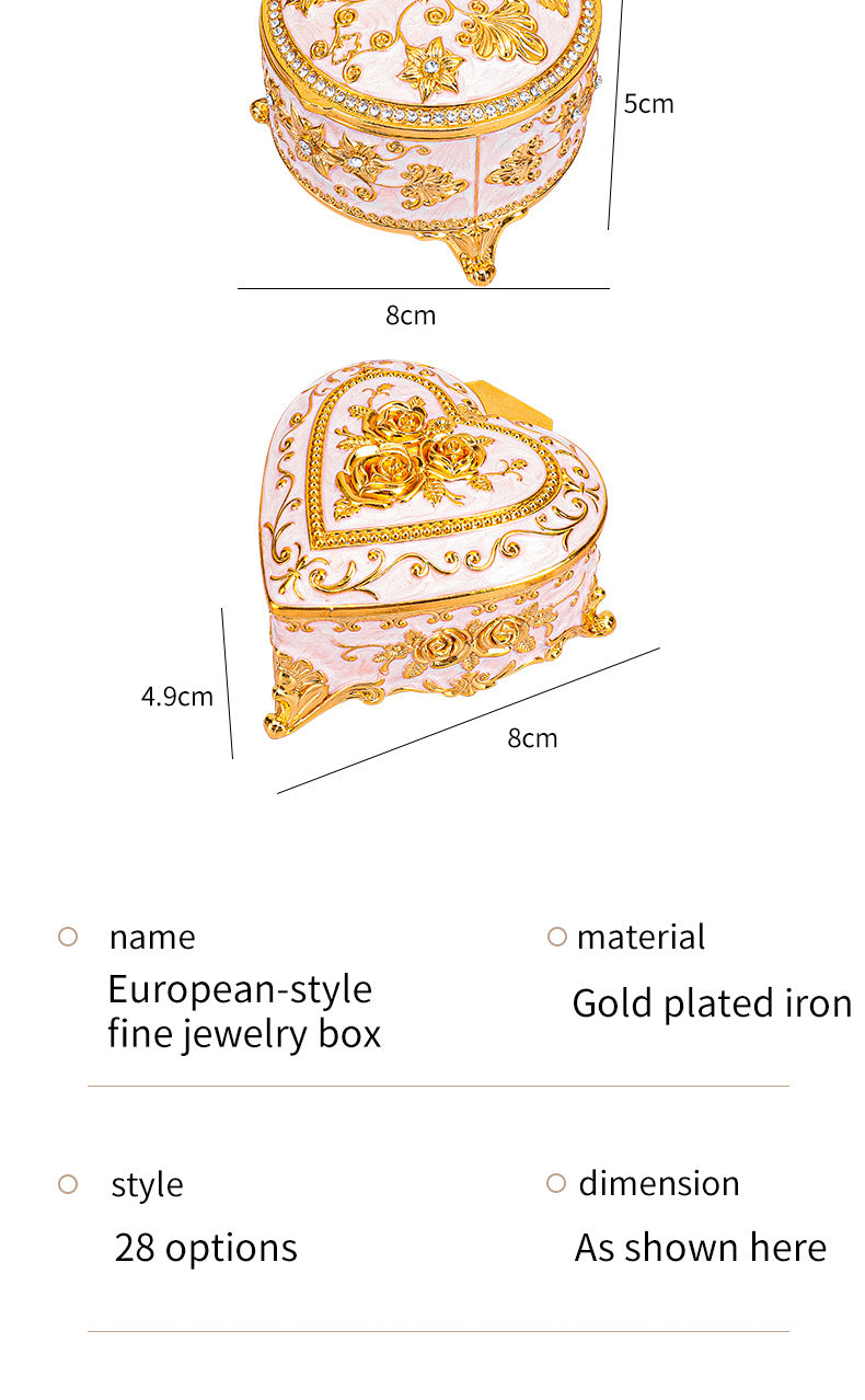 Cross-border E-commerce European-style Retro Metal Jewelry Box Exquisite Enamel Color Necklace Jewelry Storage Box Princess Jewelry Box