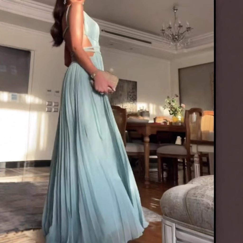 25 Summer New Amazon Cross-border Hot Sale Pleated Lace-up Sleeveless Backless Solid Color Slim-fit Large dress