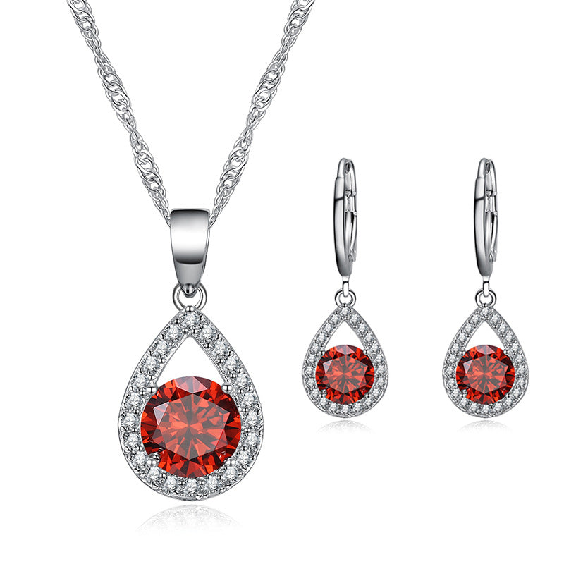 Cross-border ins trendy line jewelry suit angel tears water drop necklace earrings literary female zircon jewelry suit