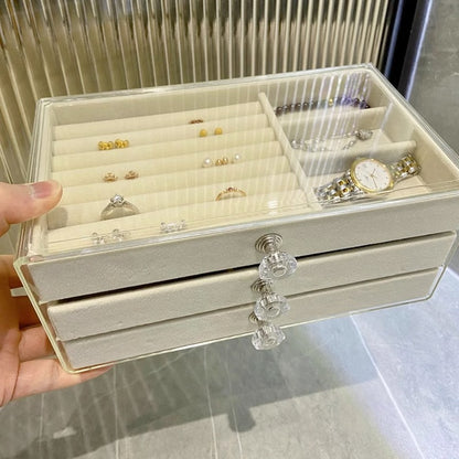 Multi-Layer Jewelry Rack Drawer Transparent Earring Box Storage Jewelry Box Dressing Table Dustproof Earring Organizer