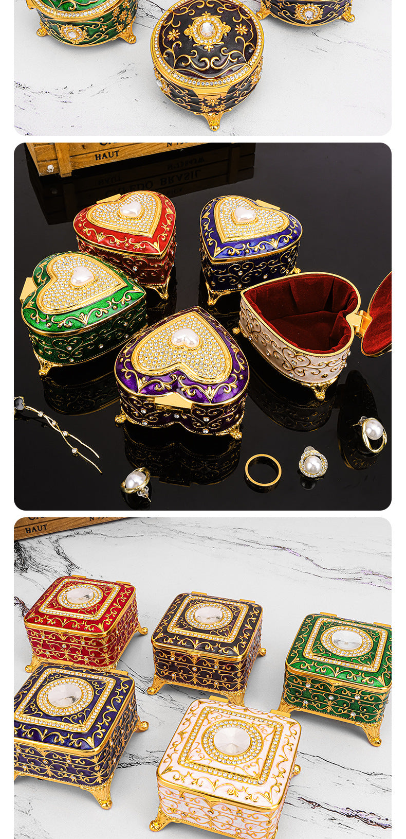 Cross-border E-commerce European-style Retro Metal Jewelry Box Exquisite Enamel Color Necklace Jewelry Storage Box Princess Jewelry Box