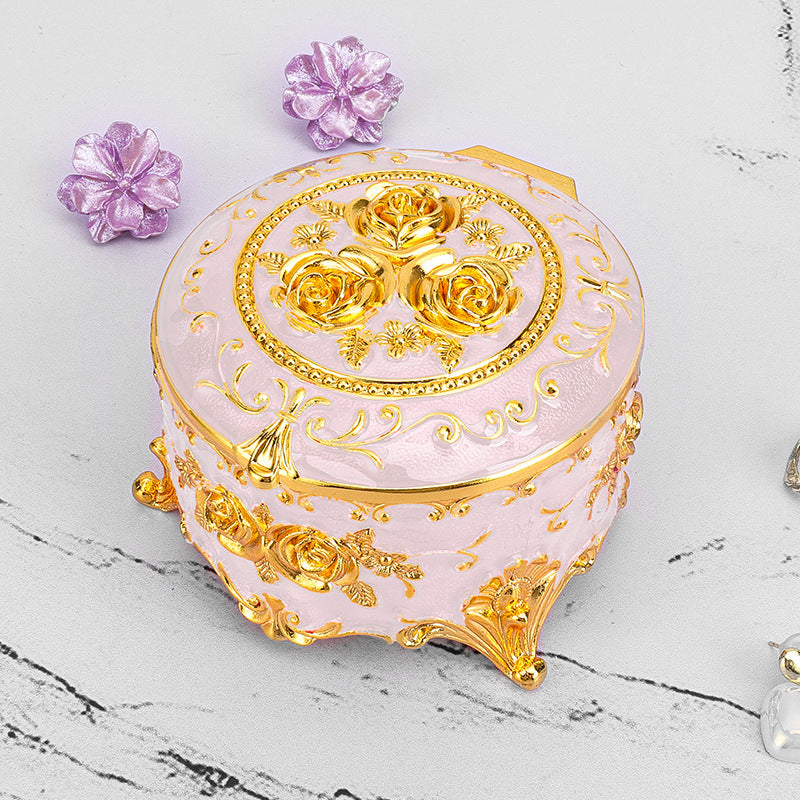 European Style Retro Light Luxury Princess Jewelry Box Metal Jewelry Box Exquisite Enamel Color Necklace Jewelry High-end Storage Box