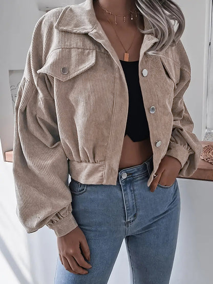Ins Style Autumn and Winter European and American Lantern Long-Sleeved Corduroy Casual Short Outwear Jacket Amazon Hot Cross-Border Women's Clothing