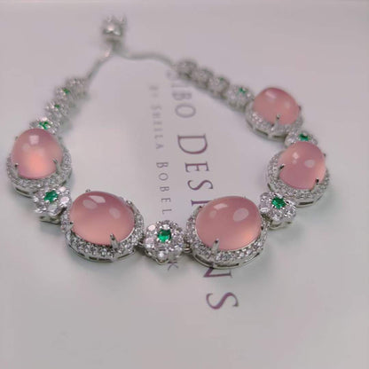 Manufacturer Wholesale High Ice Chalcedony 925 Silver Inlaid Full Diamond Bracelet Pink Agate Jade Women's Bracelet Jewelry