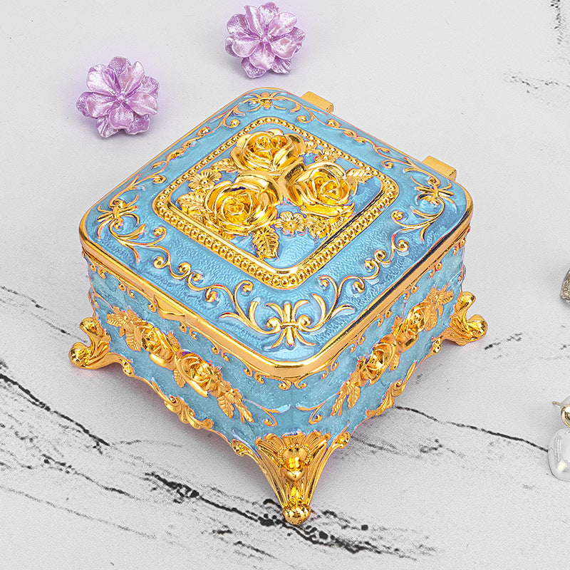 Cross-border E-commerce European-style Retro Metal Jewelry Box Exquisite Enamel Color Necklace Jewelry Storage Box Princess Jewelry Box