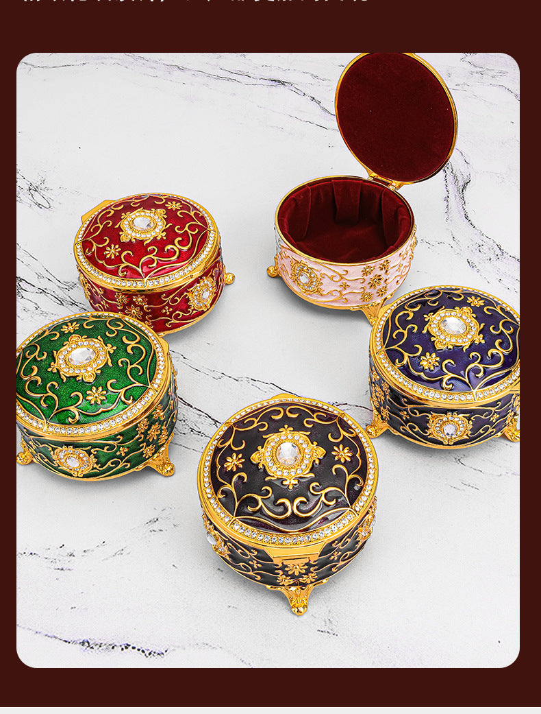 European Style Retro Light Luxury Princess Jewelry Box Metal Jewelry Box Exquisite Enamel Color Necklace Jewelry High-end Storage Box