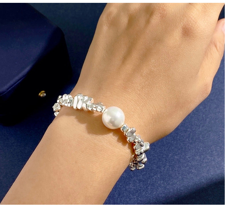 Broken Silver Bracelet Women's Niche Design Ins Light Luxury Beads Copper Gold Plated Bracelet Geometric Hand Gifting Jewelry