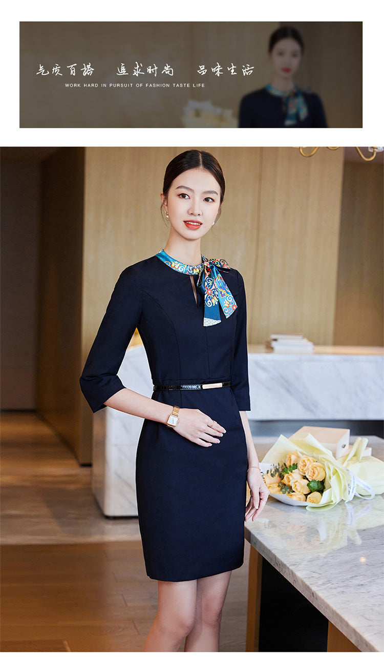 2023 Summer Fashion Temperament Stewardess Uniform Sleeve Business Wear Women's dress Hotel Jewelry Store Work Clothes