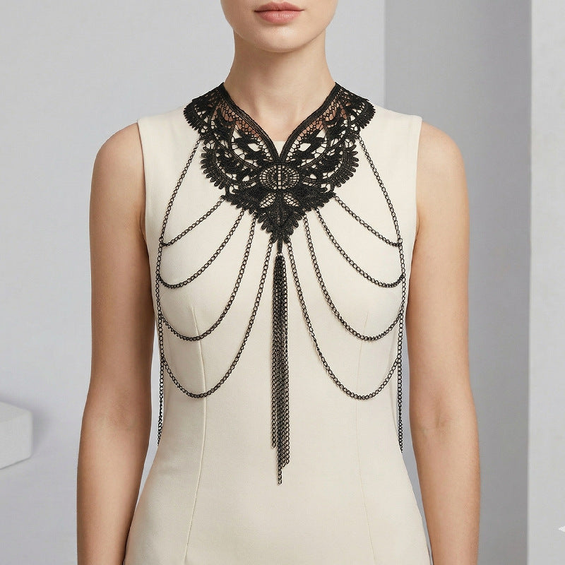 Meiximei Jewelry Black Lace Multi-Layer Tassel Export Jewelry Necklace Body Chain Body Chain