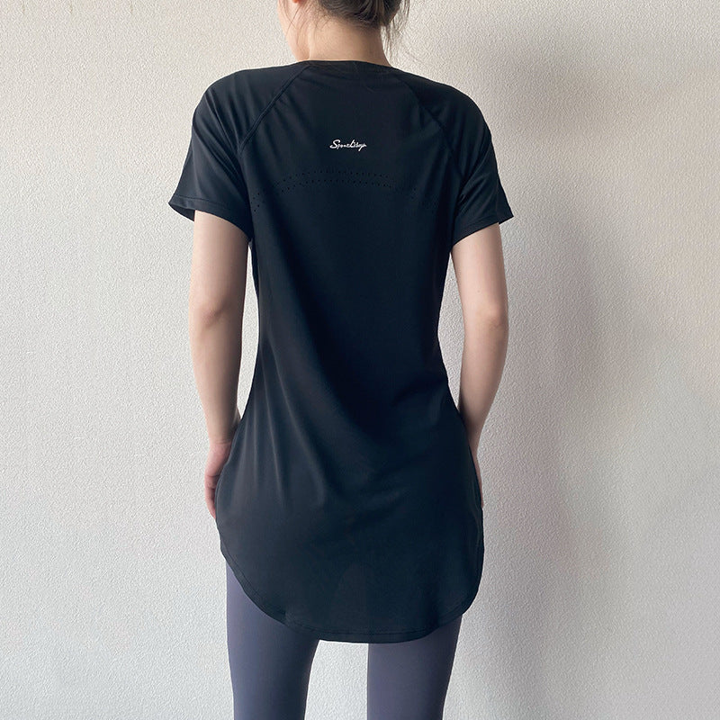 Yoga Clothing Short-sleeved Summer New Mid-length Hip Covering Slimming Quick-drying Top Breathable Fitness Sports T-shirt Women's Thin