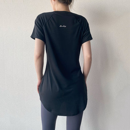 Yoga Clothing Short-sleeved Summer New Mid-length Hip Covering Slimming Quick-drying Top Breathable Fitness Sports T-shirt Women's Thin