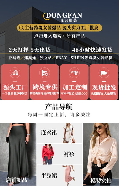 2026 Amazon Hot-Selling Women's Clothing Satin Pleated Long-Sleeve Top V-Neck Casual Loose Satin Commuter Shirt