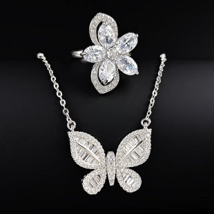 Chinese Valentine's Day Jewelry Set Two-Piece Set Female Butterfly Element Ring Necklace Niche R4204-X5659