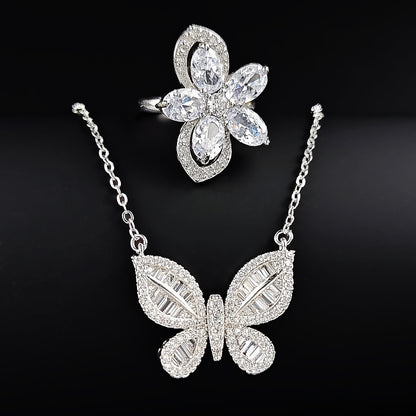 Chinese Valentine's Day Jewelry Set Two-Piece Set Female Butterfly Element Ring Necklace Niche R4204-X5659