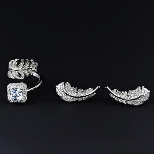 Amazon Fashion Cross-border New Square Long Zircon Earrings Ring Necklace Jewelry Three-piece Set j6138