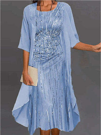 2023 European and American Hot Selling Independent Site Amazon Wish Spring & Fall Fashionable and Elegant Chiffon Dress Two-Piece Set