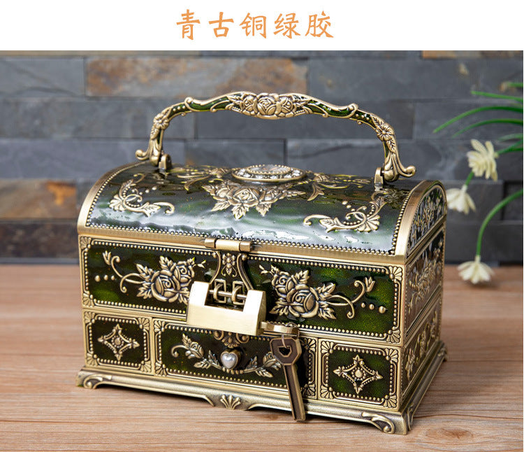 Metal Creative Wedding Engagement Jewelry Box Multi-Layer Large-Capacity Jewelry Storage Box Handle with Mirror Feel