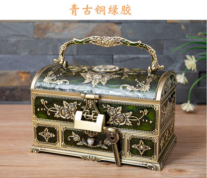 Metal Creative Wedding Engagement Jewelry Box Multi-Layer Large-Capacity Jewelry Storage Box Handle with Mirror Feel