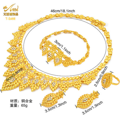 Cross-border hot selling four-piece Indian Dubai gold jewelry necklace bracelet ring earrings bridal wedding big jewelry