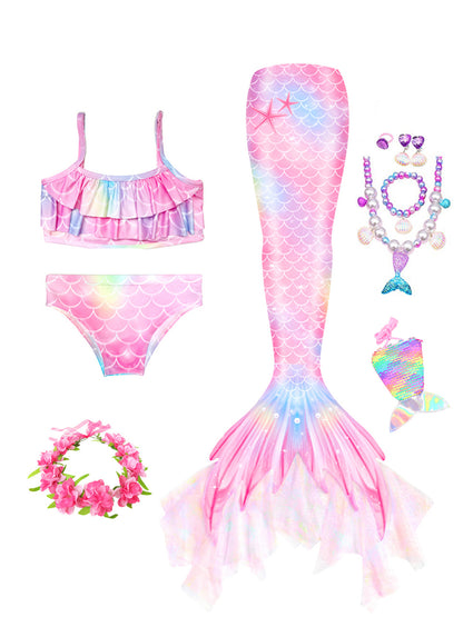 Girls Mermaid Swimsuit Mermaid Tail with Gauze Ariel Princess Swimsuit Children's Swimsuit