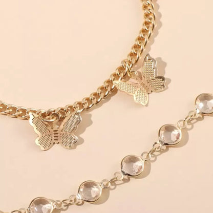 European and American Cross-border Hot Jewelry Rhinestone Butterfly Pendant Double-layer anklet Women's Simple Fashion Foot Jewelry Fashion Accessories
