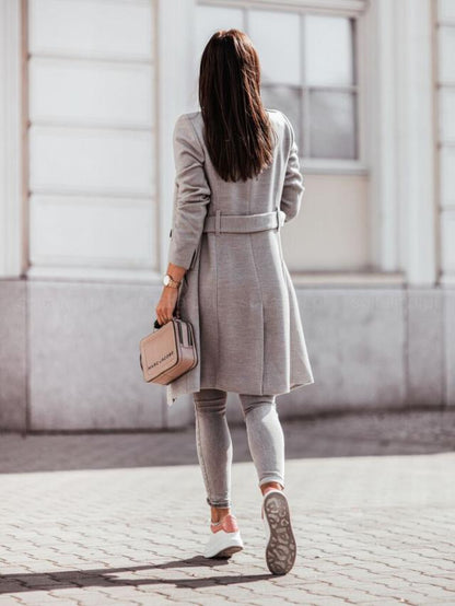 2026 Autumn/Winter European and American New Cross-Border Women's Clothing Amazon Woolen Coat Solid Color Tie-Up Mid-Length Woolen Jacket